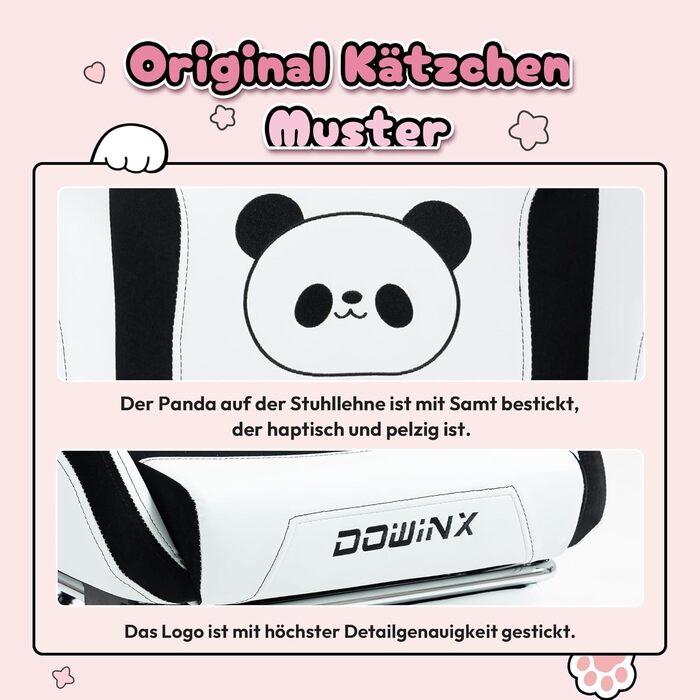 Ігрове крісло Dowinx - Видання Cute Panda - Ергономічне комп&39ютерне крісло з високою спинкою та поперековою опорою, шкіра PU, підставка для ніг, панда чорно-білий колір