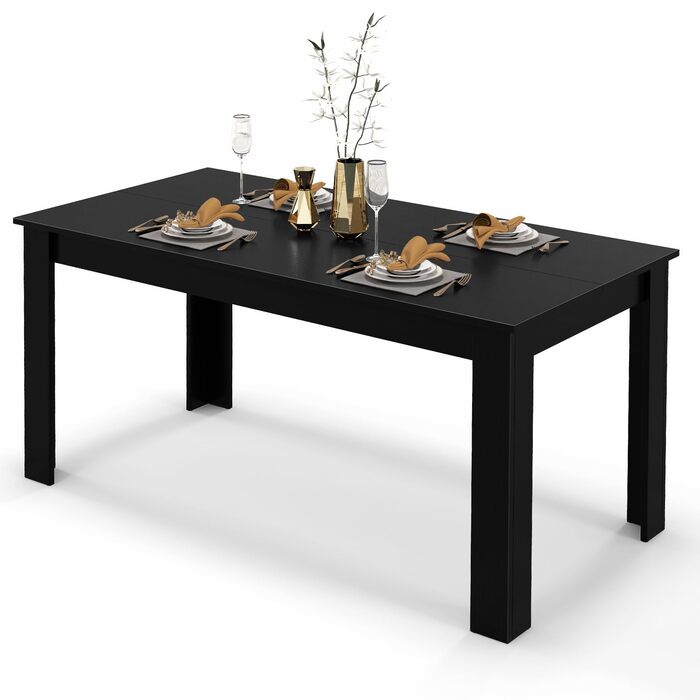 Обідній стіл GIANTEX для 6-8 осіб, 160 x 80 x 77 см, великий прямокутний дерев&39яний стіл, портативний кухонний стіл (до 150 кг), сучасний обідній стіл, письмовий стіл для їдальні, кухні, офісу (чорний)