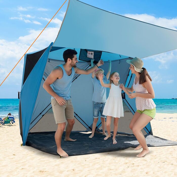 Пляжний намет Night Cat для 3-4 осіб розкладний намет із захистом від ультрафіолету 50 забезпечує захист від сонця та вітру на пляжі, 3-4 особи, синій