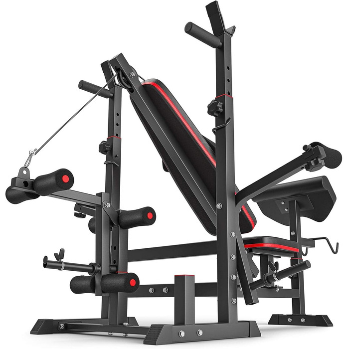 Силова лава Hop-Sport, багатофункціональна тренувальна лава з механізмом метелик, накладка на згинання ніг та згинання рук, регульована стійка для штанги, домашня фітнес-станція, вантажопідйомність 270 кг