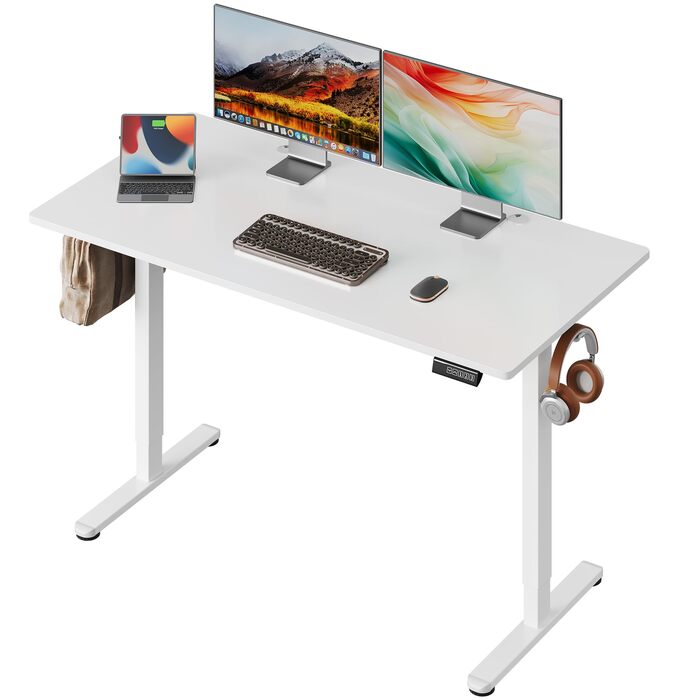 Стіл з регульованою висотою 140 x 70 см з цільною стільницею та тихим двигуном, стіл для роботи сидячи/стоячи з функцією пам&39яті для 3 налаштувань висоти, ергономічний комп&39ютерний стіл для офісу, білий
