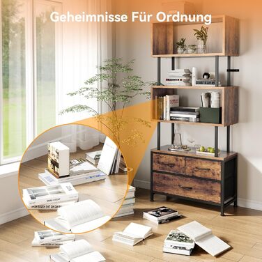 Ярусна книжкова полиця Coleshome, окремостояча полиця з 3 тканинними шухлядами, вузька полиця, підходить для спальні, офісу, вітальні, 60 x 24 x 155 см, вінтажні кольори, 5-