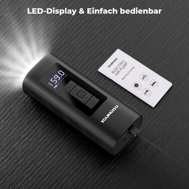 Електричний повітряний насос YOUNGDO, велосипедний компресор, 170x69x50 мм, 10.3 бар / 150 PSI, пластик/метал, чорний