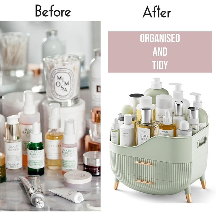 Органайзер для макіяжу Kousee з шухлядами, органайзер для догляду за шкірою для туалетного столика, коробка для зберігання з ручкою, велика вітрина для косметики для комода, стільниця для ванної кімнати кольору м&39ятно-зеленого