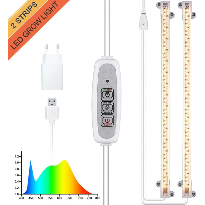 Світлова стрічка для вирощування рослин, світлодіодні світильники для вирощування кімнатних рослин, повний спектр жовтого світла 3000k, таймер 2/4/8H, режим перемикання, лампа для вирощування сукулентів, 3 трубки-вилка ЄС