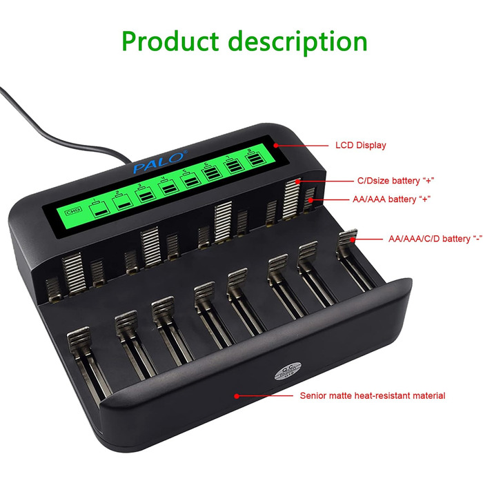 Зарядний пристрій CITYORK для акумуляторів AA AAA CD NI-MH/NI-Cd з входом Micro-USB та Type-C - швидке заряджання, автоматичне виявлення, функція захисту від перезаряджання (зовнішній вигляд може відрізнятися)