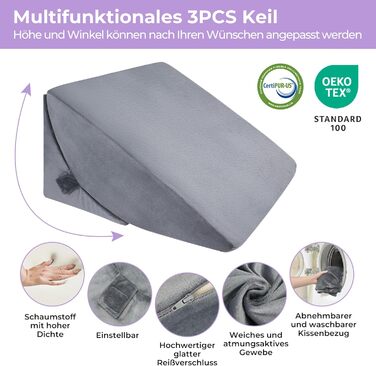 Регульована клиноподібна подушка Babenest з піною високої щільності, ергономічна подушка для спини ліжка та дивана, рефлюксна подушка для читання, сну, ігор, перегляду телевізора (Greu)
