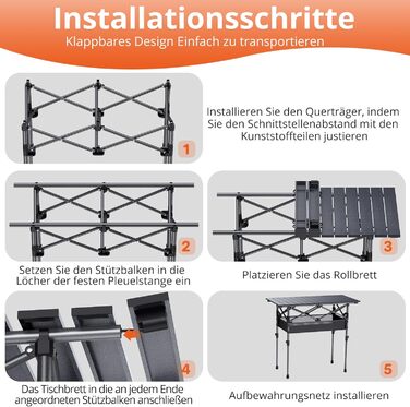 Складаний кемпінговий стіл FUNYKICH 82 x 40 см, Складаний стіл з 2 регулюваннями висоти (44/70 см), Легке складання, Портативний складаний стіл із сітчастою сумкою, Алюмінієва згортальна стільниця для барбекю, кемпінгу, вечірки, саду, 82 x 40 x 44/70 см