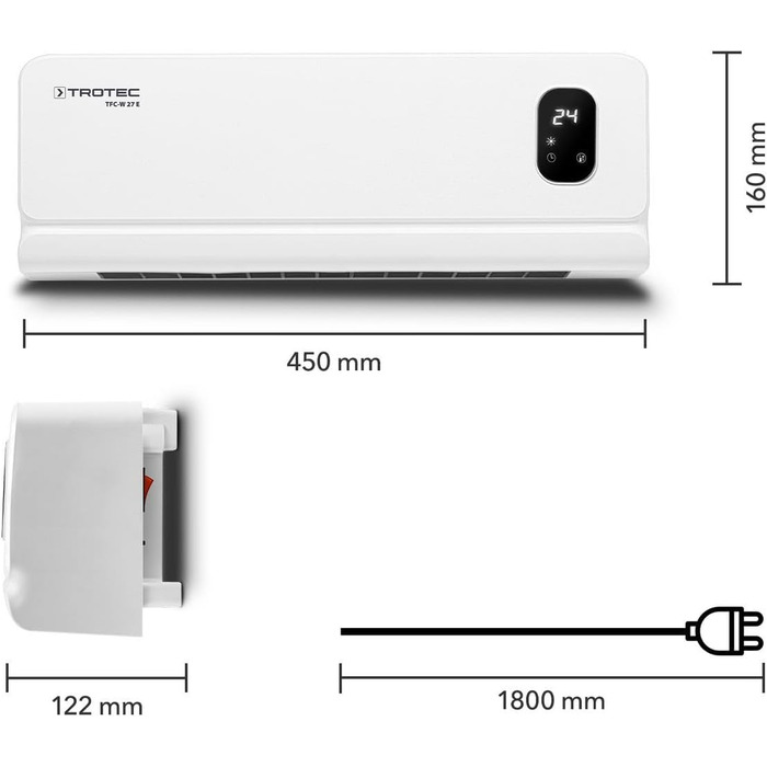 Настінний вентилятор-обігрівач TROTEC TFC-W 27 E керамічний вентилятор-обігрівач для настінного монтажу, опалення та вентиляції, IP44, керування термостатом