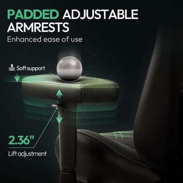Ігрове крісло Dowinx, ергономічне офісне крісло з функцією масажу та підігріву, дихаюча пружинна подушка типу дивана, регульоване комп&39ютерне крісло з підставкою для ніг, підтримка спини та шиї, чорний/зелений