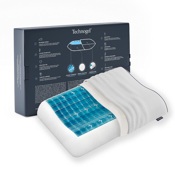 Анатомічна ортопедична подушка для шиї Technogel нового покоління, антибактеріальна, гелева подушка для шийного відділу хребта для сну на спині та боці, вкл. наволочку