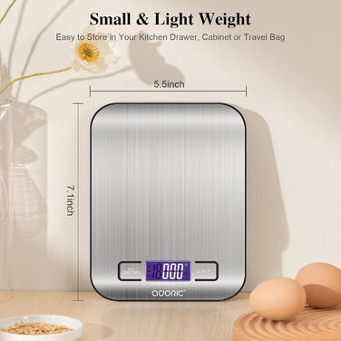 Професійні електронні ваги, кухонні ваги з РК-дисплеєм - чудова точність до 1 г (максимальна вага 5 кг) - сріблястий