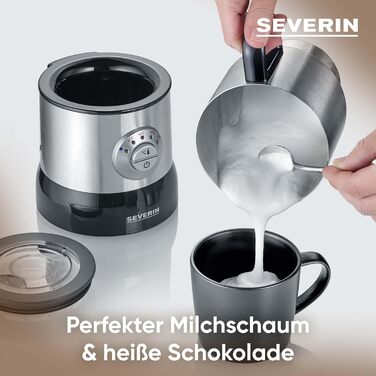 Індукційний спінювач молока SEVERIN, електричний спінювач молока без обпалення, можна мити в посудомийній машині, з матової нержав