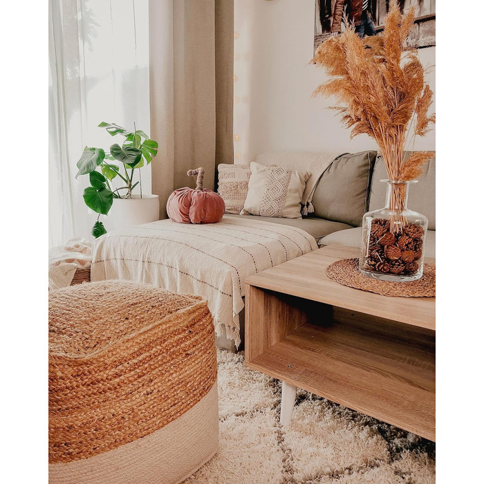 Beliani Boho Pouf Cotton and Jute Square Beige Kirama, Beliani Boho Pouf Cotton and Jute Square Beige Kirama