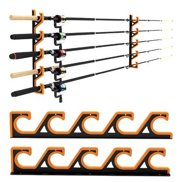 Горизонтальний тримач для вудок tonhui для стіни та стелі, гараж для вудок з м&39яким захистом з PU, підставка для 5 вудок, стійке до подряпин зберігання вудок (чорний/жовтий) 1