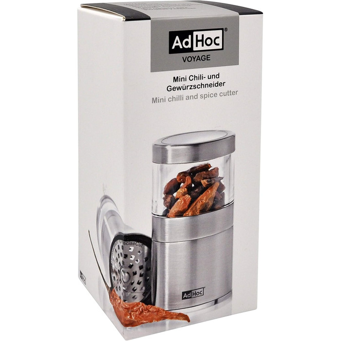 З оригінальним ріжучим блоком (без спецій), нержавіюча сталь/акрил, 206 Mini Chili and Spice Cutter VOYAGE