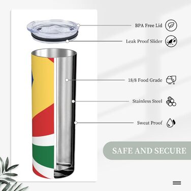 Кухоль з прямою трубочкою, дизайн прапор Сейшельських островів, друкований, дорожній кухоль, підходить для кемпінгу, офісу та дому, 590 мл