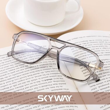 Комп'ютерні окуляри SKYWAY Retro Pilot з фільтром синього світла для жінок та чоловіків, класичний квадратний вінтажний стиль 70-х, захист від втоми очей, без діоптрій, чорний/сірий