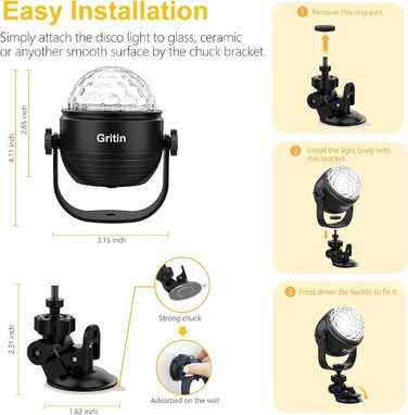 Диско-куля, обертова музика Gritin на 360 Світлодіодний світильник для вечірки Диско-світло з дистанційним керуванням - динамічні