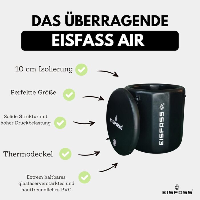 Льодова бочка з додатковою ізоляцією (100 см Ø x 95 см заввишки) для дорослих, ідеально підходить для крижаних ванн, приблизно 350 літрів. Підходить для холодової терапії, відновлення після занять спортом та крижаних ванн.