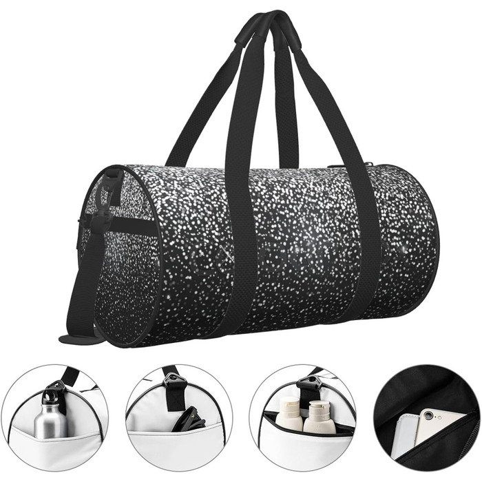 Синя смугаста сумка-дорожня сумка з черепом, кругла, великої місткості, легка та міцна, чудовий подарунок для походів, відпустки, ділових поїздок та іншого, з блискучими срібними блискітками.