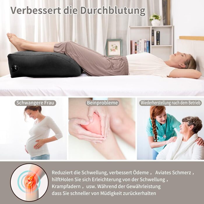 Подушка для підняття ніг SAHEYER, надувна подушка для підняття ніг, подушка для підняття ніг, комфорт для ніг, покращений кровообіг та зменшення набряків, чорна