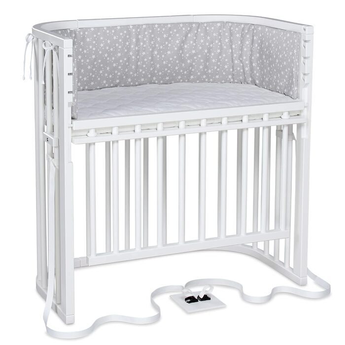 Приліжкове ліжечко Babybay Boxspring Comfort Plus, біле лаковане з матрацом Classic Cotton Soft, біле лаковане, 96Д x 56,5Ш x 96,5В см. З матрацом Classic Cotton Soft.
