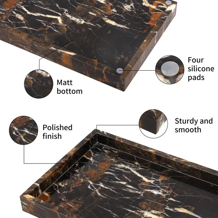 Мармуровий піднос, натуральний піднос для ключів, піднос для ванної кімнати, кухонний органайзер для стільниці, серветки, свічки, рушник, ювелірні вироби, рослина, косметичні підноси (чорне золото, 30 x 20 x 3 см) Чорне золото 30 x 20 x 3 см