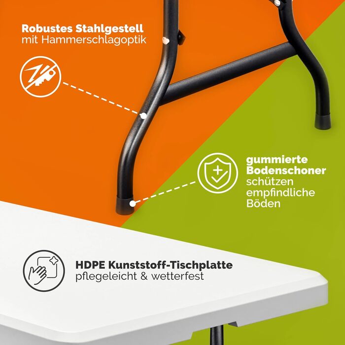 Садовий стіл Casaria 183x76 см, складний, водонепроникний, портативний, пластиковий, садовий, патіо, кемпінг, балконний, розкладний, кемпінговий, фуршетний, білий