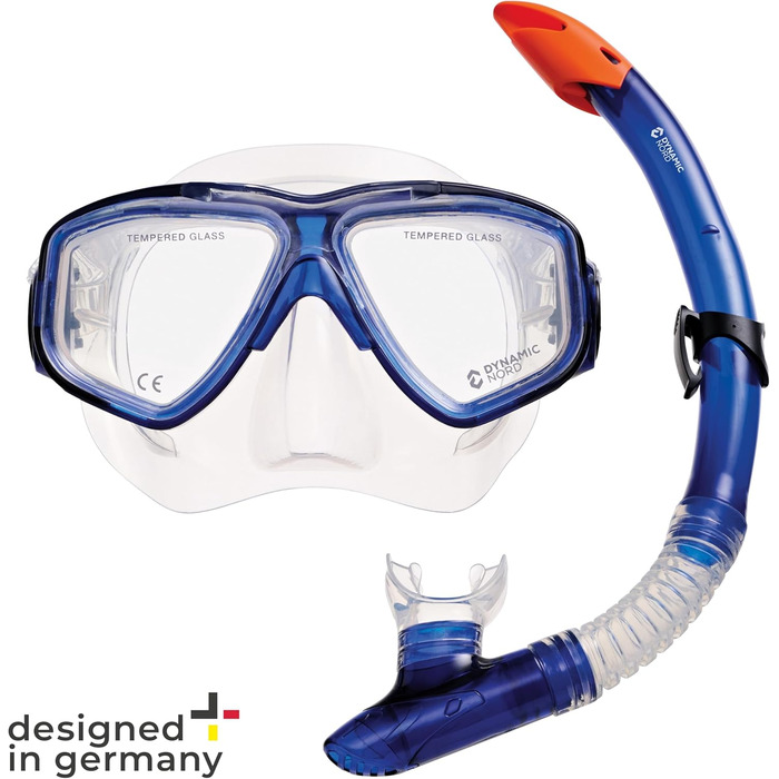Набір для підводного плавання La Gomera Pro для дорослих - Розроблено в Німеччині Професійний 2-елементний набір для дайвінгу (маска для підводного плавання з двома лінзами, окуляри для підводного плавання, суха трубка та сумка) із захисними лінзами синьо