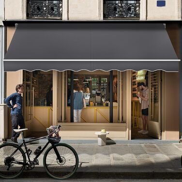 Тент на балкон з кріпленням на скобах, сонцезахисний козирок, складний тент з ручним приводом, сонцезахист, водонепроникний, пилонепроникний, регульована висота (темно-сірий, 3 * 2,5 м) 3 * 2,5 м темно-сірий