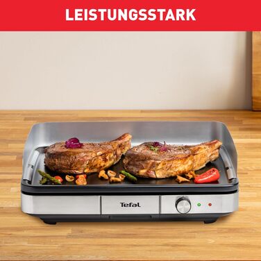 Електричний гриль-планча Tefal Maxi Plancha CB690D, велика антипригарна поверхня Теппаньякі, легке очищення, для використання в приміщенні та на вулиці, з вітрозахистом та лопаткою, 2300 Вт, чорний/сріблястий