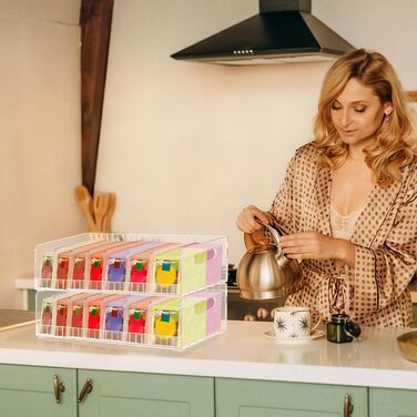 Органайзер для чайних пакетиків з 2 акрилових частин, знімний, 14 відділень, для зберігання чайних пакетиків, акрилова чайна коробка, 36,515,89,5 см, простий у використанні для чаю, кавових капсул, цукру