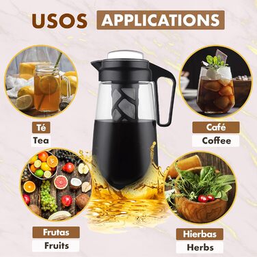 Глечик для холодного заварювання - 2-літровий заварювач (кавоварка холодного заварювання) з тонким сітчастим фільтром і герметичною кришкою з трітану 100 без бісфенолу А 2000 мл