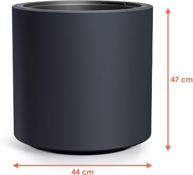 Пластиковий квітковий горщик Spetebo XL, круглий, прямої форми - 47 x 44 см - дизайнерський квітковий горщик антрацитового кольору з посадковою вставкою - кашпо, ваза для квітів, садове кашпо, велике - Модель 2 / 47 x 44 см