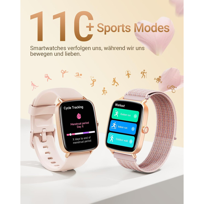 Розумний годинник для чоловіків та жінок з функцією телефону, фітнес-годинник 1,85 дюйма, понад 100 спортивних режимів, фітнес-трекер з моніторингом серцевого ритму/SpO2/сну, крокомір, водонепроникний спортивний годинник IP68 для iOS та Android, рожевий