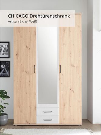 Елегантна шафа Chicago з великим простором для зберігання - Універсальна шафа з розсувними дверима в обробці з дуба Artisan з білими акцентами - 120 x 197 x 54 см (Ш/В/Г) 120 x 197 x 54 см Дуб Artisan / Білий