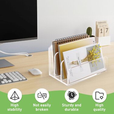 Акриловий тримач для листів з 3 відділеннями Настільний органайзер для листів Прозорий органайзер для пошти Лоток для листів пропонує більше місця для зберігання Елегантний лоток для документів