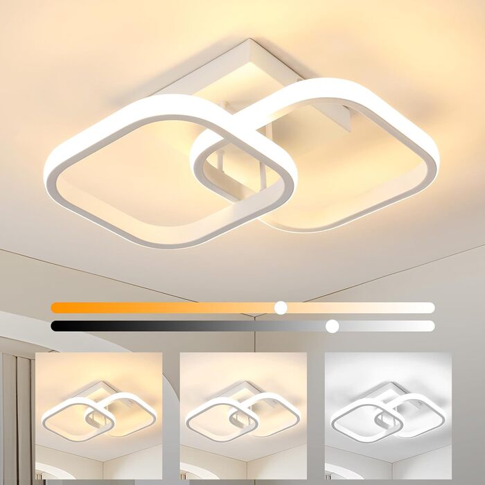 Стельовий світильник, світлодіодний стельовий світильник 18 Вт, сучасний креативний квадратний стельовий світильник 3000 K, стельові світильники для балконів, коридорів, гардеробів, спалень, ванних кімнат, білий