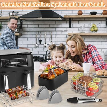 Набір аксесуарів для фритюрниці з 9 предметів для Ninja Foodi Dual AF300EU, AF400EU, Princess 182068, включаючи силіконову вставку для фритюрниці та решітки для фритюрниці тощо, аксесуари для фритюрниці з подвійними кошиками 7.6 л-9.5 л тип A