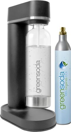 Виробник газованої води greensoda (чорний) - екологічна газована вода без пластику - повний пакет, включаючи балон CO2 та 1 літрову ПЕТ-пляшку
