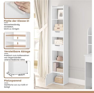 Книжкова полиця WOLTU, книжкова шафа, полиця для зберігання, офісна полиця, з 6 полицями, 2 шухлядами, 1 дверцятами, виготовлена з інженерної деревини, для вітальні, спальні, офісу, біла, SK042ws