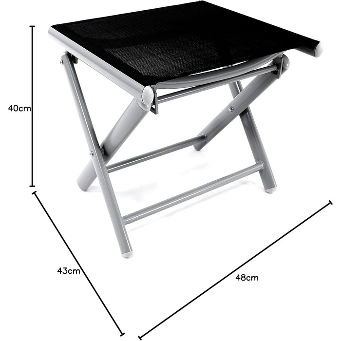Табурет для ніг - Розбірний - Складаний табурет - Атмосферостійкий алюміній - Атмосферостійка садова меблі - Сріблястий/чорний