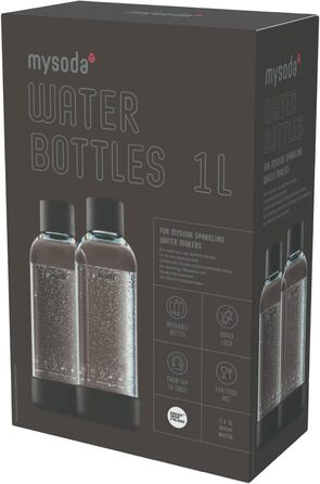 Багаторазова пляшка для води для виробника газованої води, пластик без бісфенолу А, з швидкознімним замком Quick-Lock, деталі з дерев'яного композиту, 2 x 1 л - чорний EU-2PB10-B