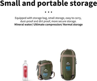 Міні-спальний мішок Naturehike Ultralight, малий, 760 г, 3-сезонний, 205 x 85 см, для піших прогулянок, походів, кемпінгу при температурі приблизно 15C, армійський зелений - XL
