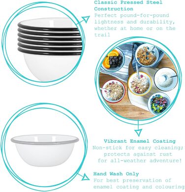 Аргонові столові прибори Білі емальовані миски - 16 см - 4 кольори