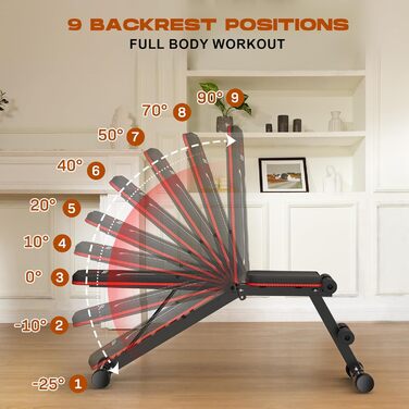 Складана силова лава Roygym, багатофункціональна тренувальна фітнес-лава з регульованою спинкою, похила лава для тренування всього тіла, стимулююча вантажопідйомність 300 кг/400 кг, чорно-червона