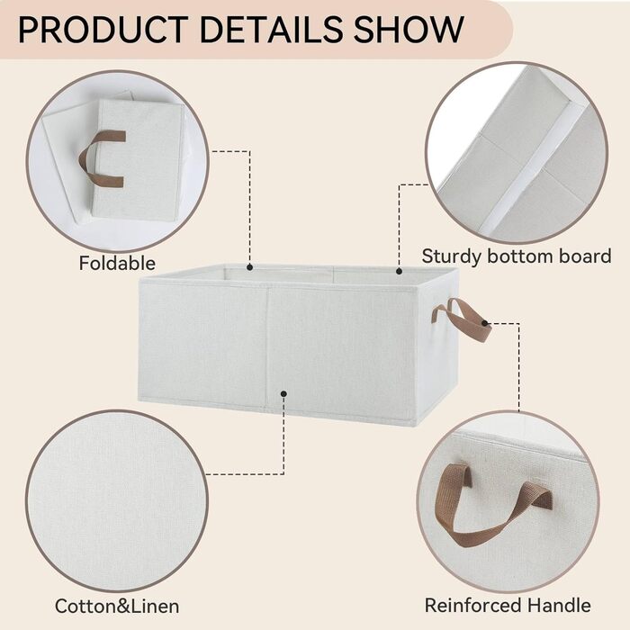 Коробка для зберігання одягу з тканини, складна, комплект з 3 шт. , великі розкладні коробки для білизни, ящики-органайзери з шухлядами для гардеробу, коробки для зберігання тканини, 472820 см, бежевий SEQ-B-1002-B