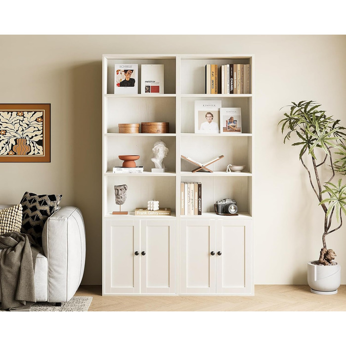 Книжкова шафа Coleshome з дверцятами, 6-ярусна полиця, 48 x 24 x 176,4 см, Полиця для зберігання та демонстрації у вітальні, домашньому офісі, офісі, спальні, біла, 6 ярусів, 48 x 24 x 176,4 см