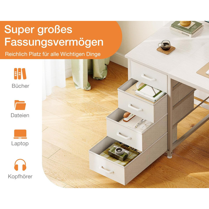 Письмовий стіл Coleshome з 8 шухлядами з тканини, 140x48 см, білий, з місцем для зберігання, універсальний комп&39ютерний стіл, офісний стіл, ПК-стіл, офісний стіл для офісу, вітальні, домашнього офісу, 140x48 см, білий